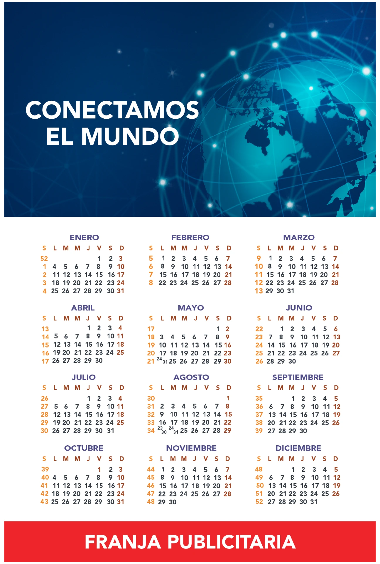 Calendario de pared tipo afiche